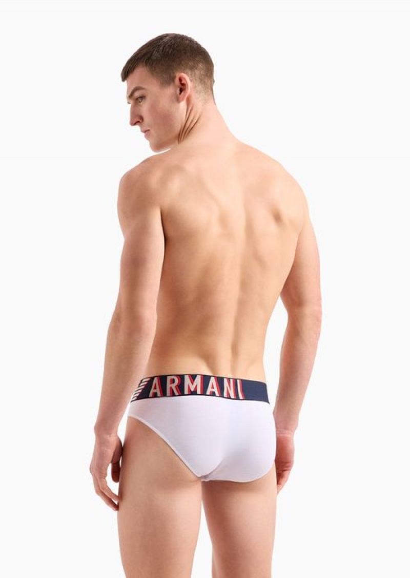 White Emporio Armani Asv Megalogo Organic-cotton Briefs | EA-SN58820