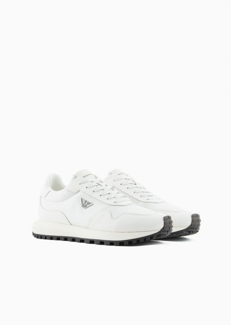 White Emporio Armani Asv Recycled Nylon Sneakers With Regenerated Saffiano Details | EA-SN58900