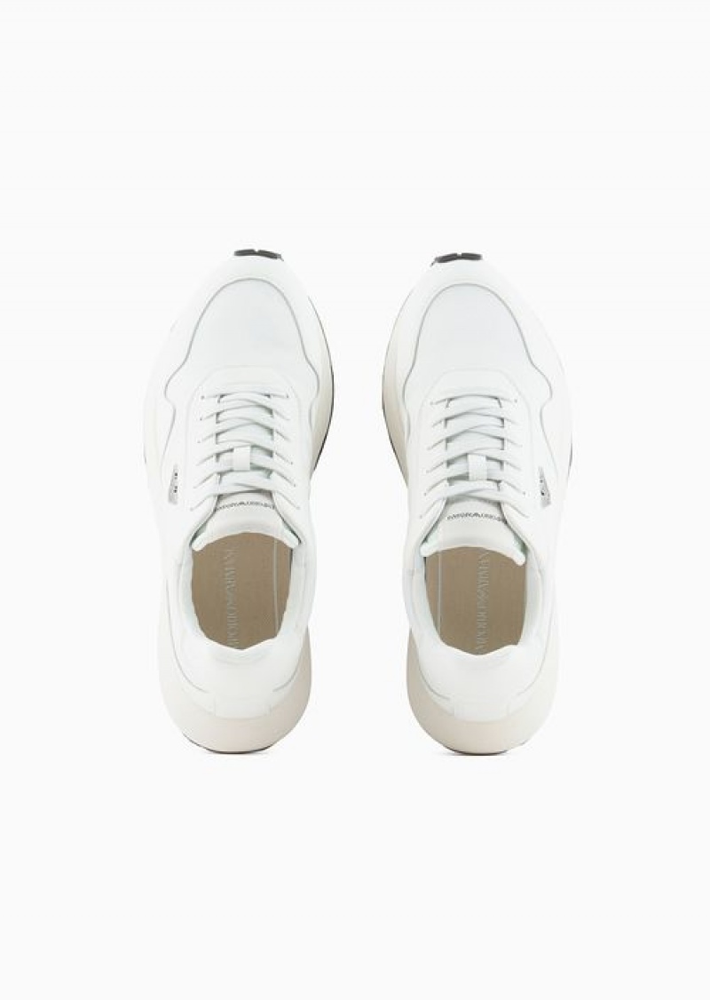 White Emporio Armani Asv Recycled Nylon Sneakers With Regenerated Saffiano Details | EA-SN58900