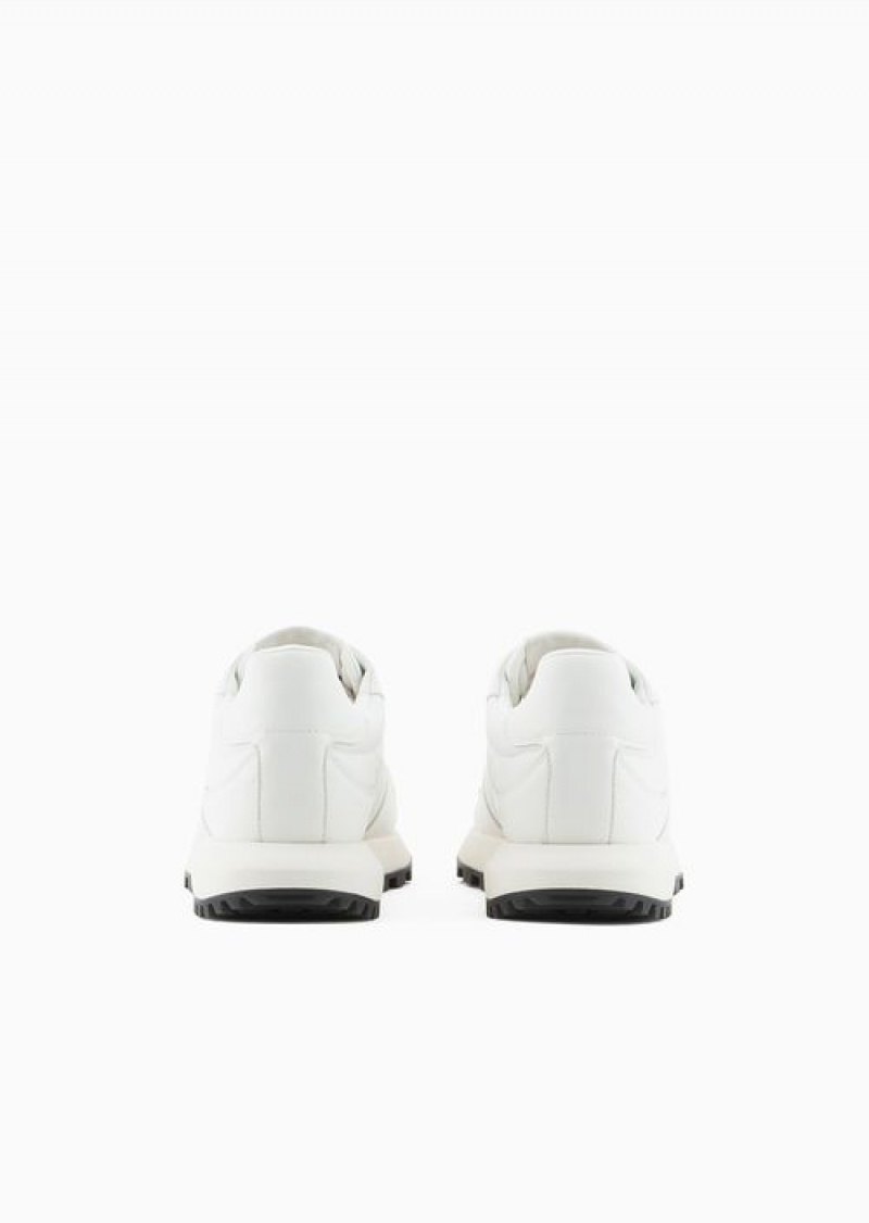 White Emporio Armani Asv Recycled Nylon Sneakers With Regenerated Saffiano Details | EA-SN58900