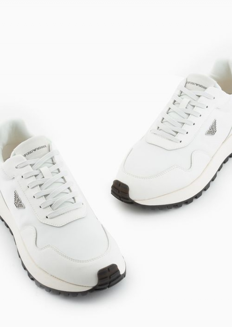 White Emporio Armani Asv Recycled Nylon Sneakers With Regenerated Saffiano Details | EA-SN58900