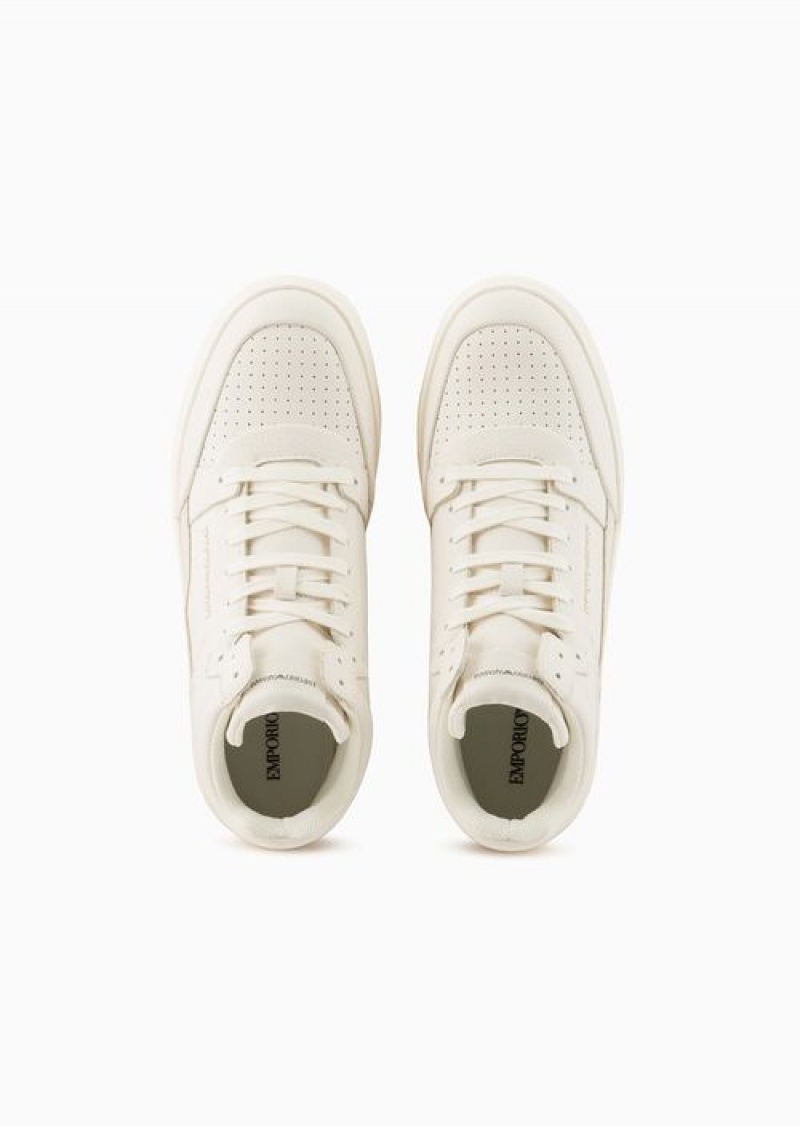 White Emporio Armani Asv Regenerated Leather High-top Sneakers With Suede Detail | EA-SN58927