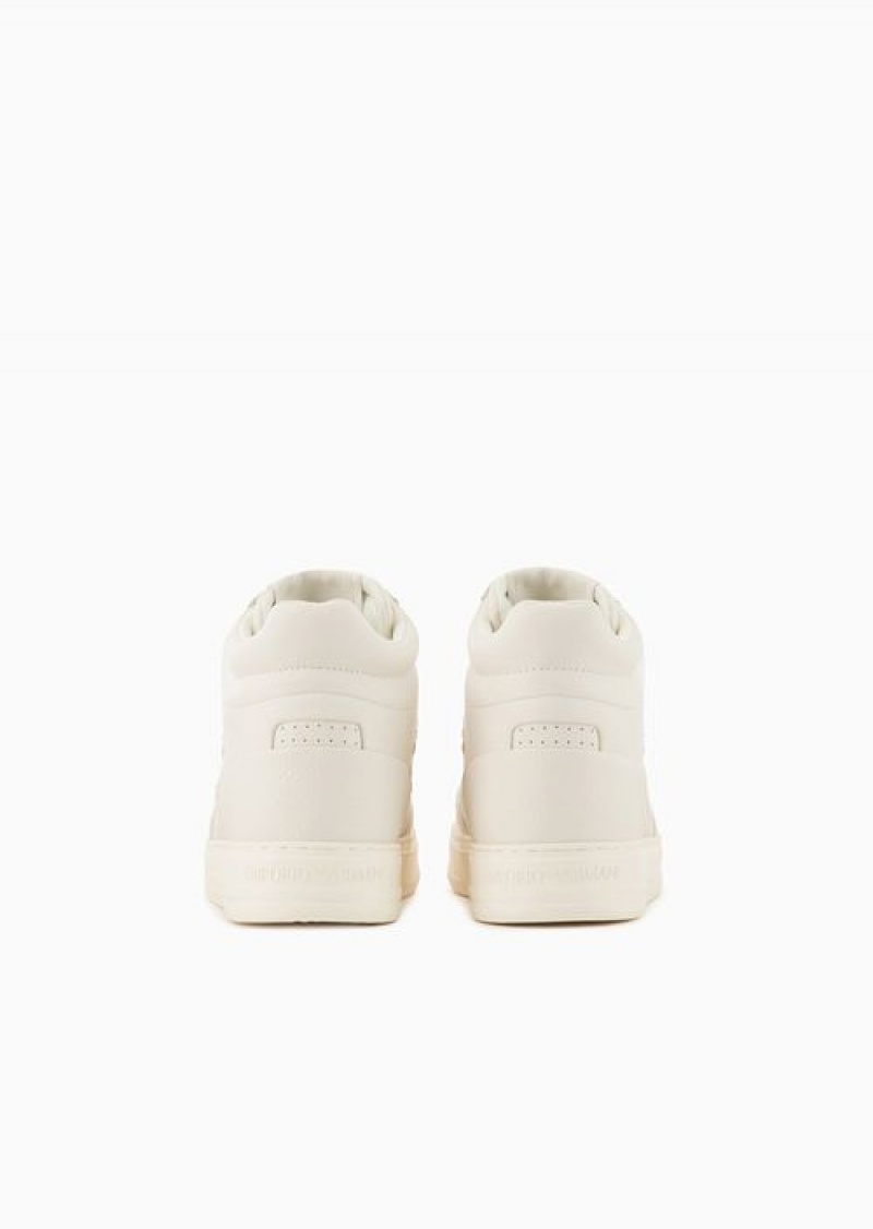 White Emporio Armani Asv Regenerated Leather High-top Sneakers With Suede Detail | EA-SN58927