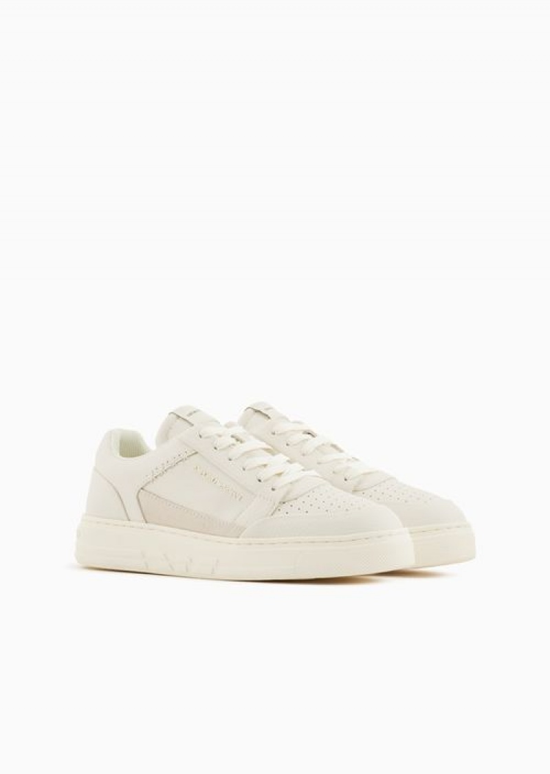 White Emporio Armani Asv Regenerated-leather Sneakers With Contrasting Details | EA-SN57228