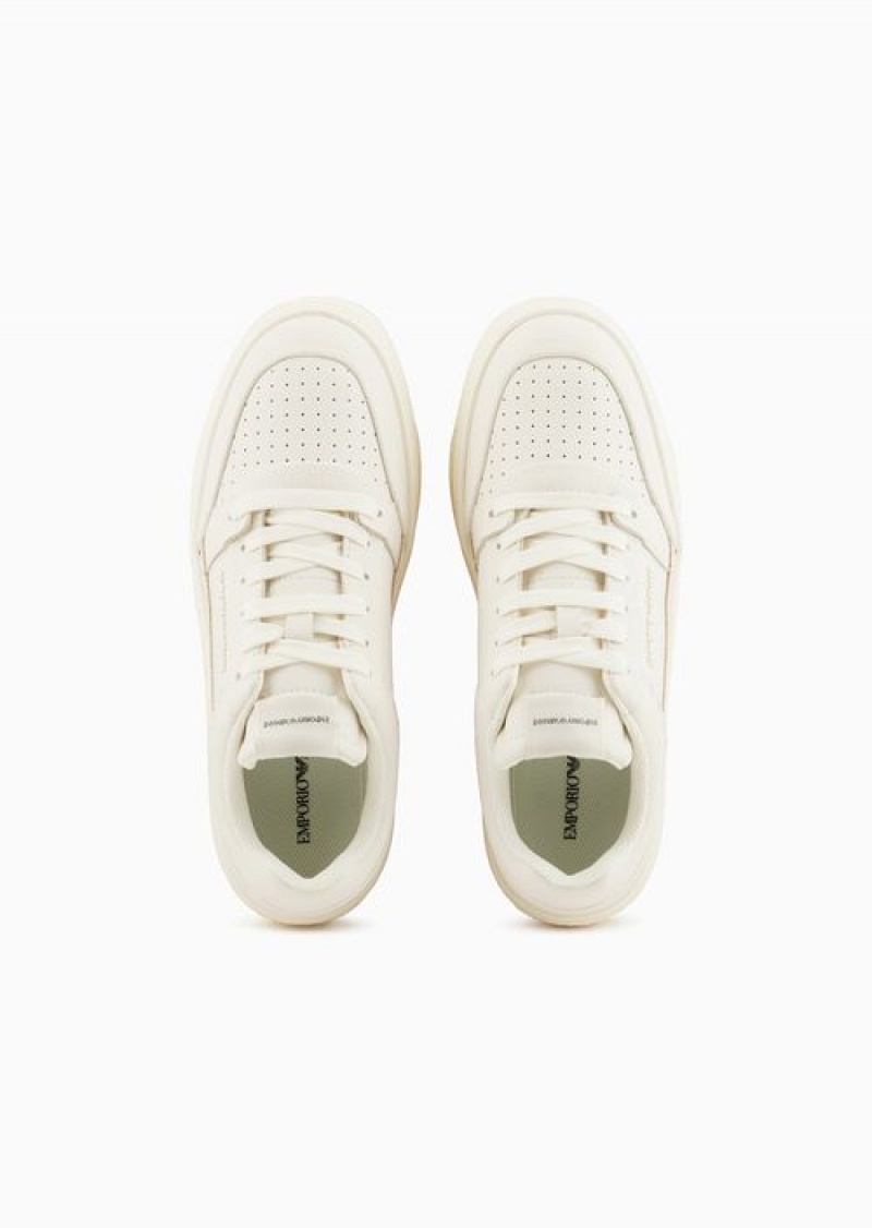 White Emporio Armani Asv Regenerated-leather Sneakers With Contrasting Details | EA-SN57228