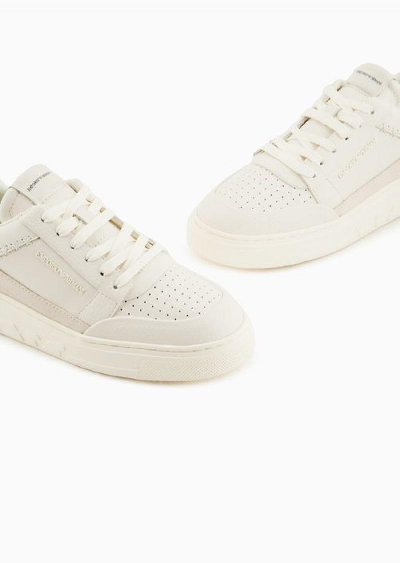 White Emporio Armani Asv Regenerated-leather Sneakers With Contrasting Details | EA-SN57228