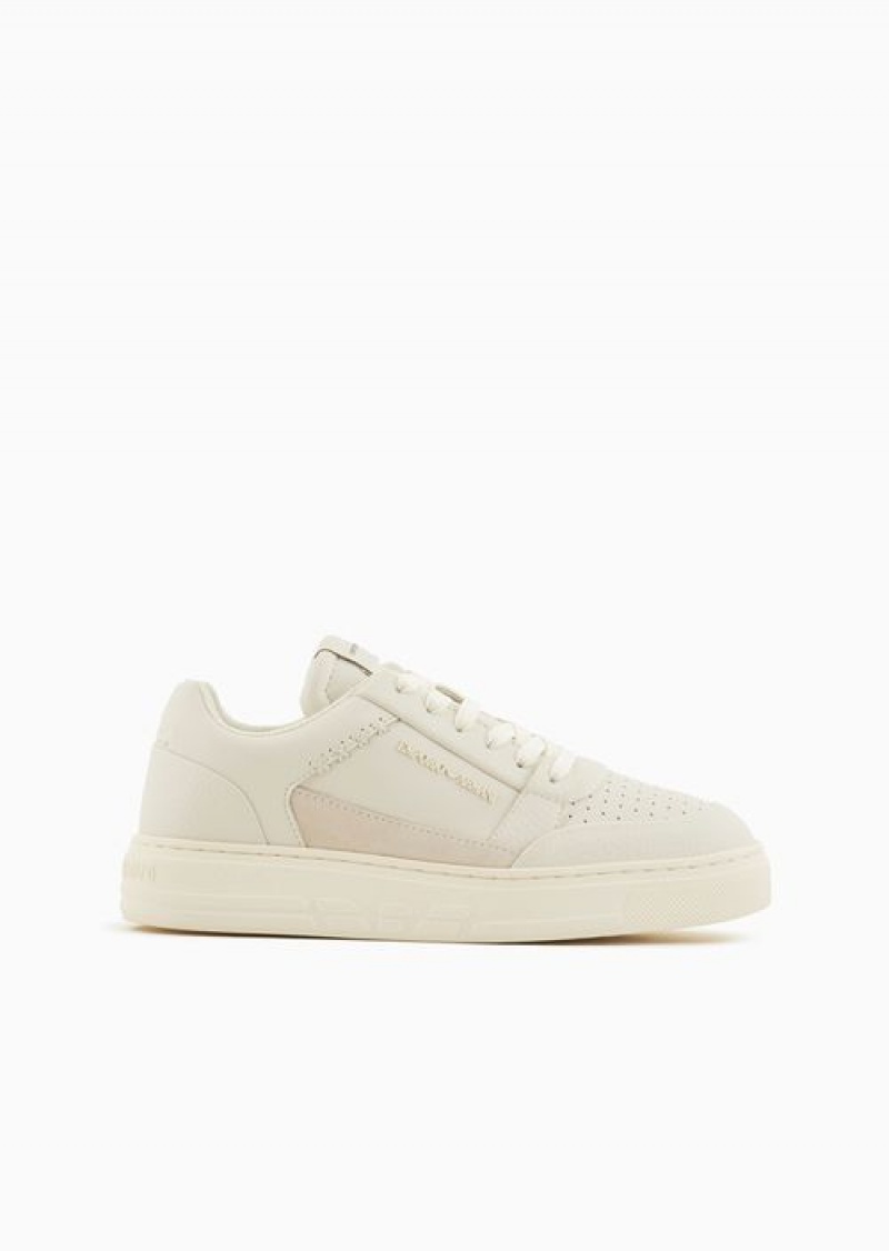 White Emporio Armani Asv Regenerated-leather Sneakers With Contrasting Details | EA-SN57228