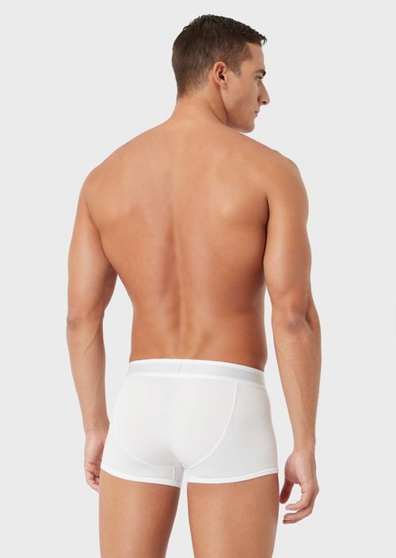 White Emporio Armani Basic Boxer Briefs With Logo Waistband | EA-SN58791