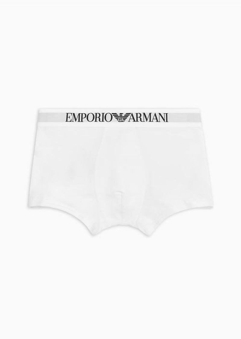 White Emporio Armani Basic Boxer Briefs With Logo Waistband | EA-SN58791