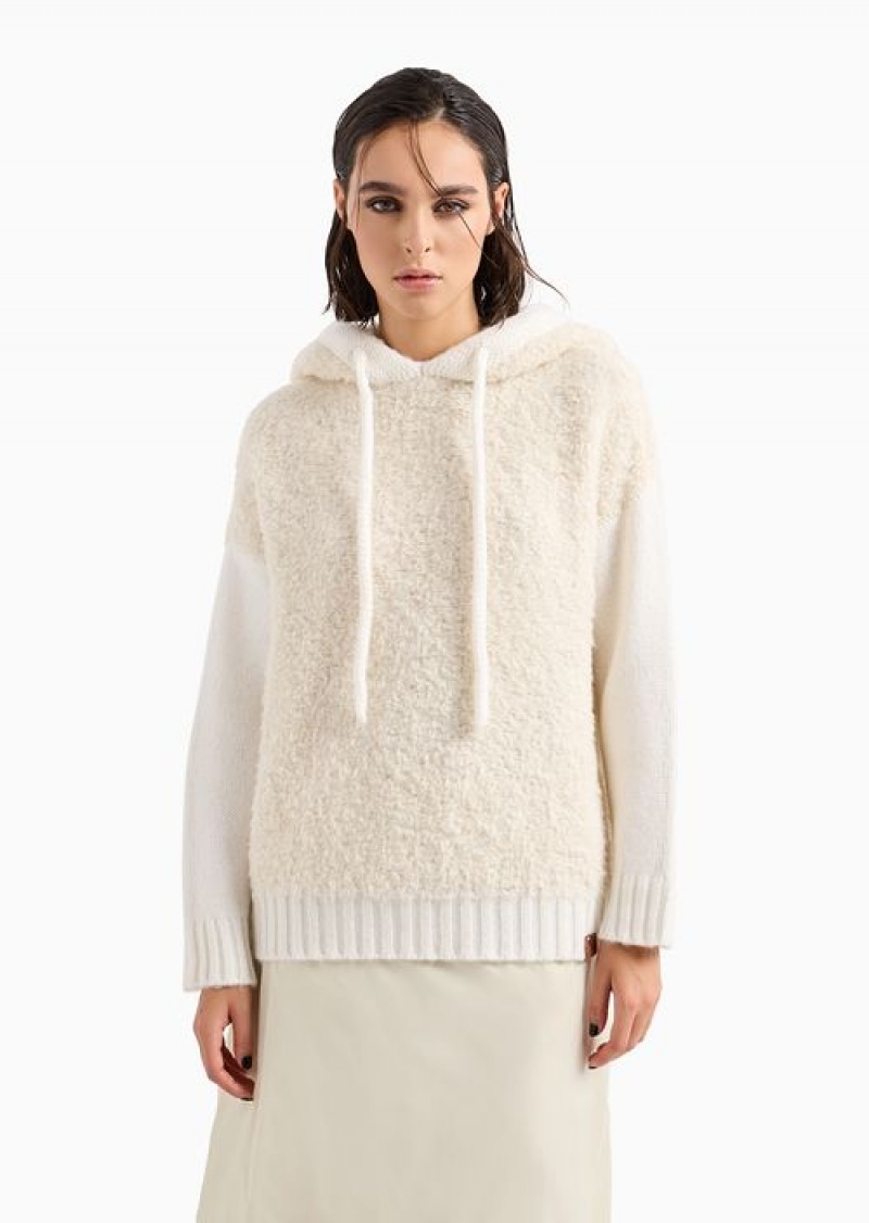 White Emporio Armani Chalet Capsule Collection Hooded Jumper In A Teddy-effect Alpaca Blend | EA-SN56689