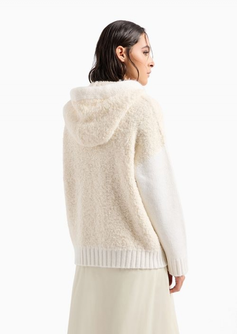 White Emporio Armani Chalet Capsule Collection Hooded Jumper In A Teddy-effect Alpaca Blend | EA-SN56689