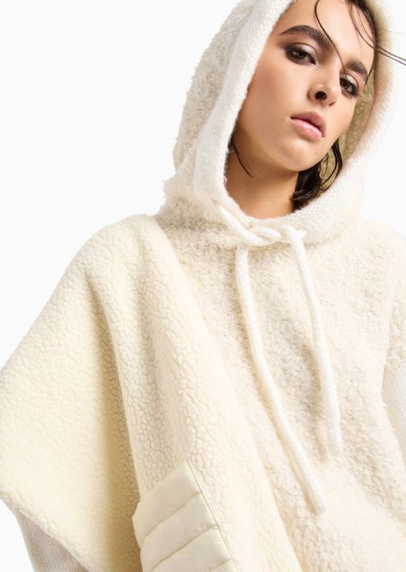 White Emporio Armani Chalet Capsule Collection Hooded Jumper In A Teddy-effect Alpaca Blend | EA-SN56689