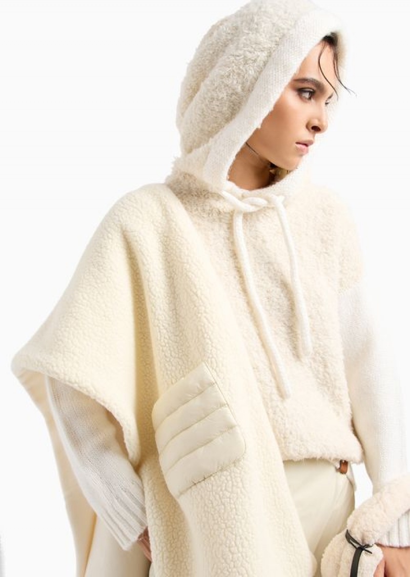 White Emporio Armani Chalet Capsule Collection Hooded Jumper In A Teddy-effect Alpaca Blend | EA-SN56689