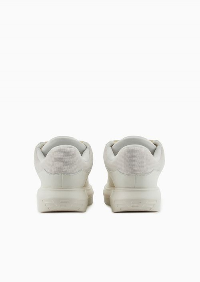 White Emporio Armani Chunky Leather Sneakers | EA-SN58910