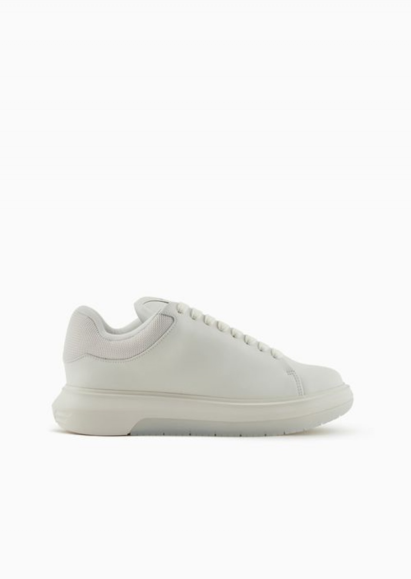 White Emporio Armani Chunky Leather Sneakers | EA-SN58910