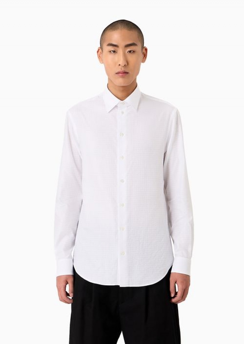 White Emporio Armani Classic-collar Shirt With All-over Chevron Jacquard Pattern | EA-SN57920