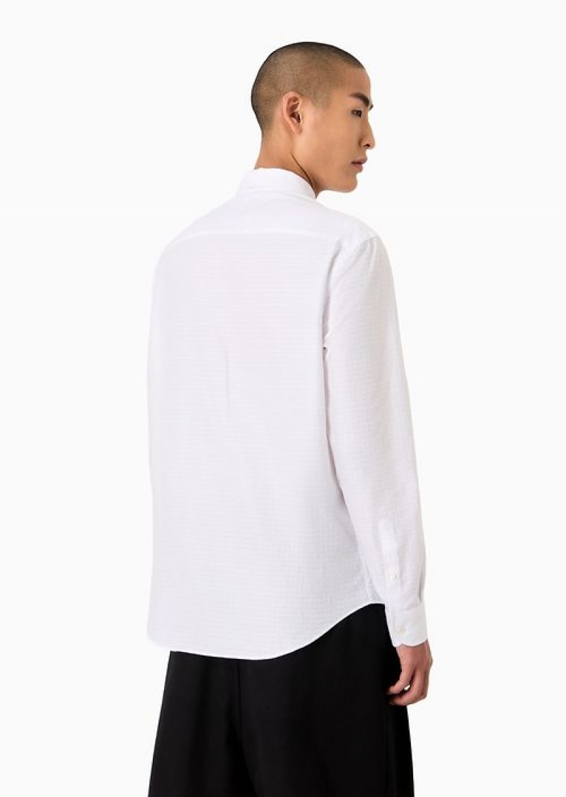 White Emporio Armani Classic-collar Shirt With All-over Chevron Jacquard Pattern | EA-SN57920