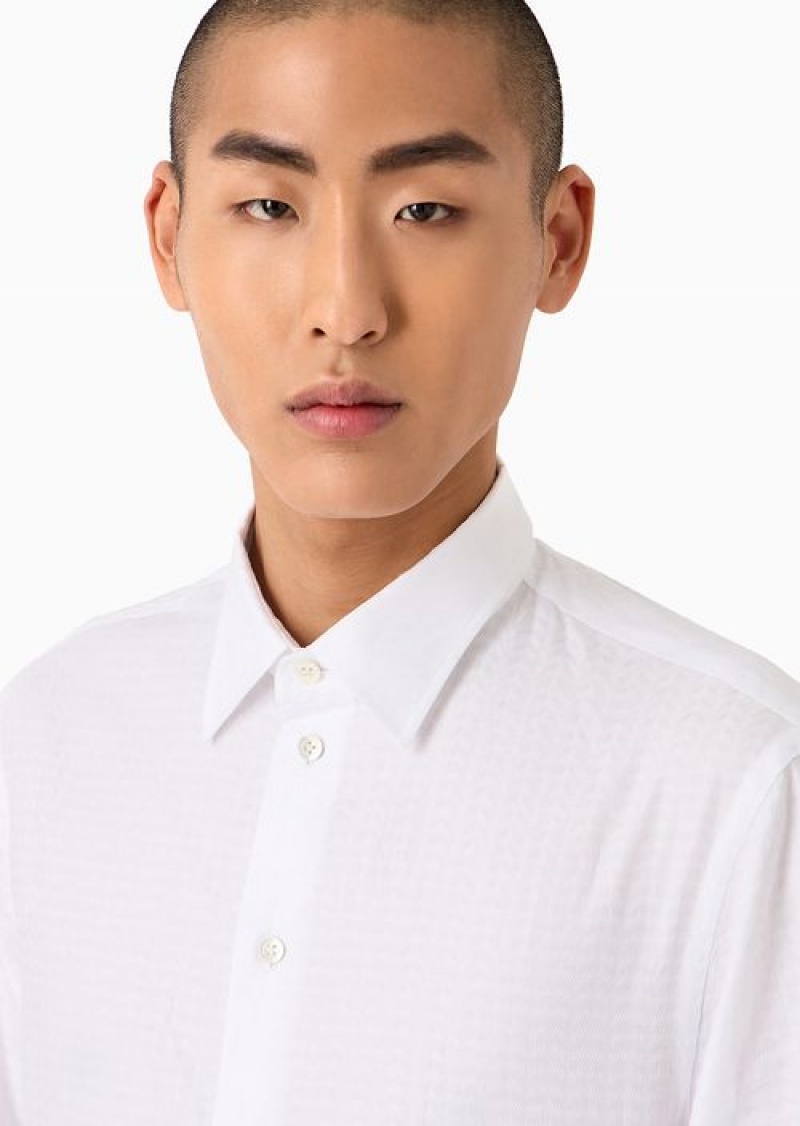 White Emporio Armani Classic-collar Shirt With All-over Chevron Jacquard Pattern | EA-SN57920