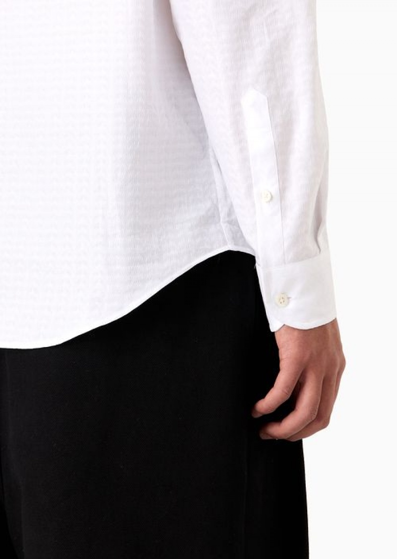 White Emporio Armani Classic-collar Shirt With All-over Chevron Jacquard Pattern | EA-SN57920