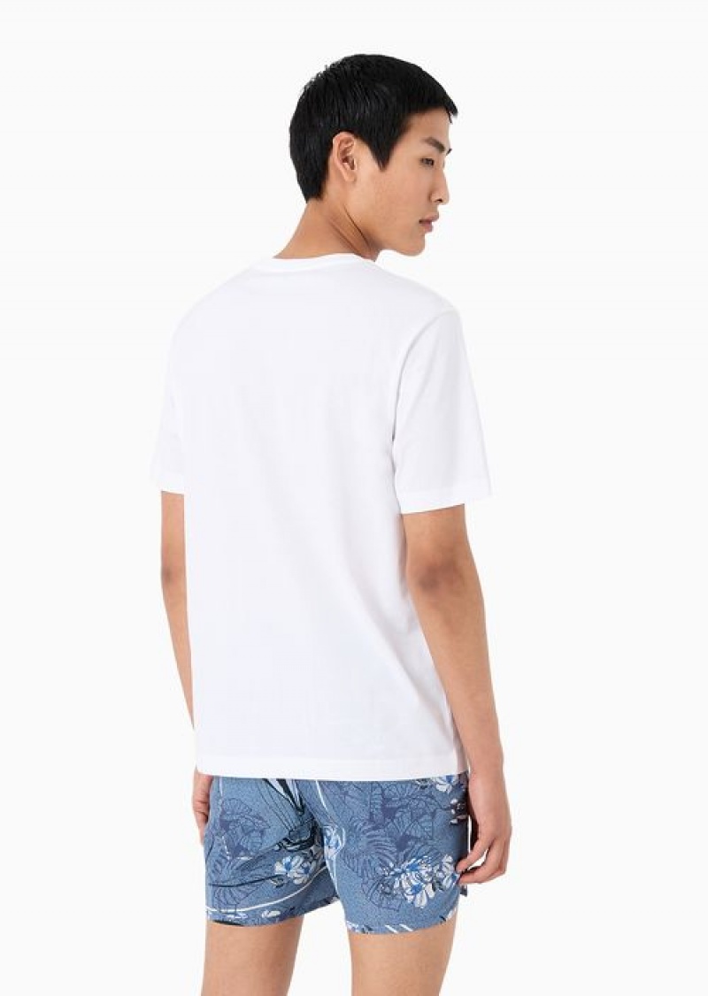 White Emporio Armani Cotton Jersey T-shirt With Resort Capsule Collection Print And Embroidery | EA-SN58580