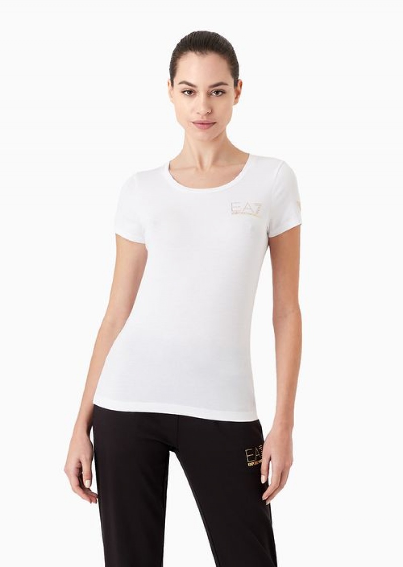 White Emporio Armani Cotton-blend Jersey Evolution T-shirt | EA7-SN59656