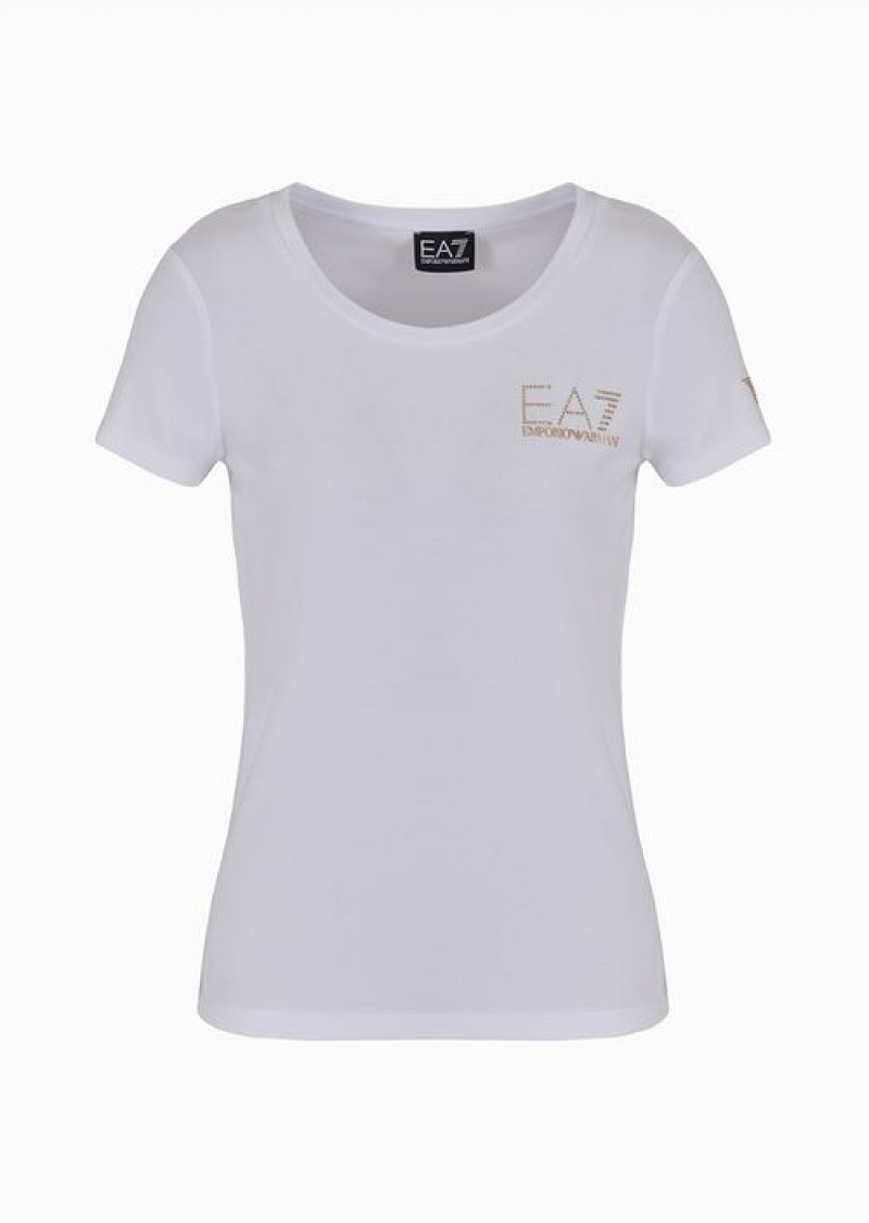 White Emporio Armani Cotton-blend Jersey Evolution T-shirt | EA7-SN59656