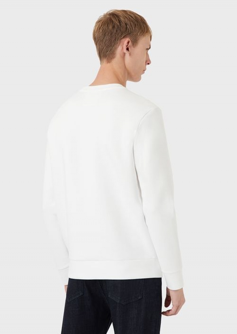 White Emporio Armani Crew-neck Sweatshirt With Micro Logo Patch | EA-SN58534