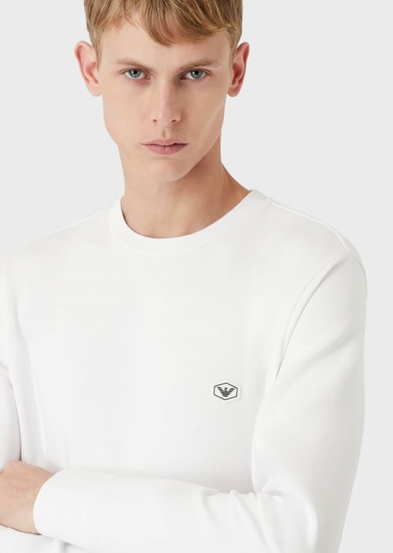 White Emporio Armani Crew-neck Sweatshirt With Micro Logo Patch | EA-SN58534