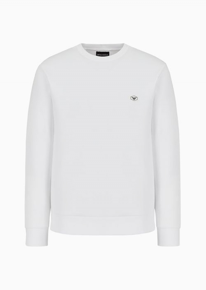 White Emporio Armani Crew-neck Sweatshirt With Micro Logo Patch | EA-SN58534