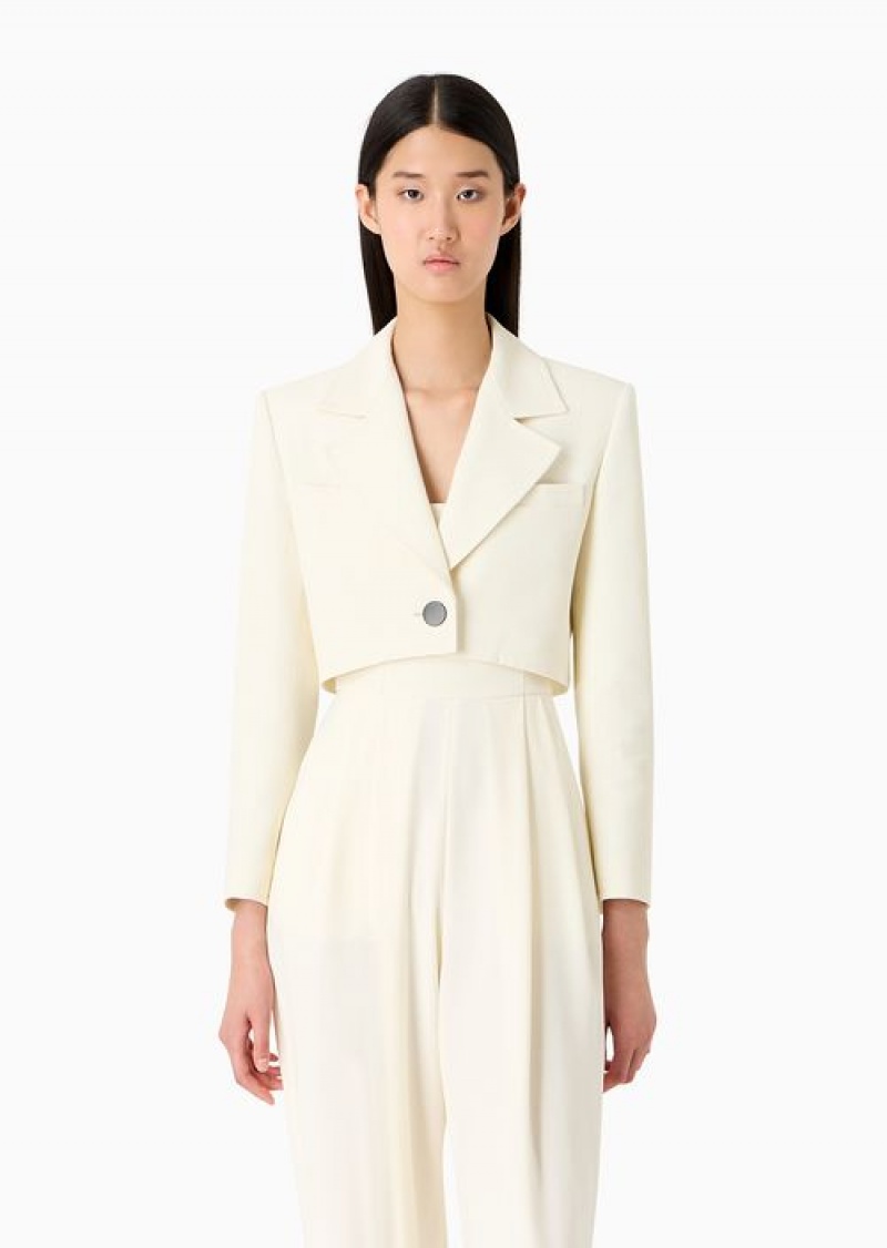 White Emporio Armani Cropped Jacket With Lapels In Technical Faille | EA-SN56475