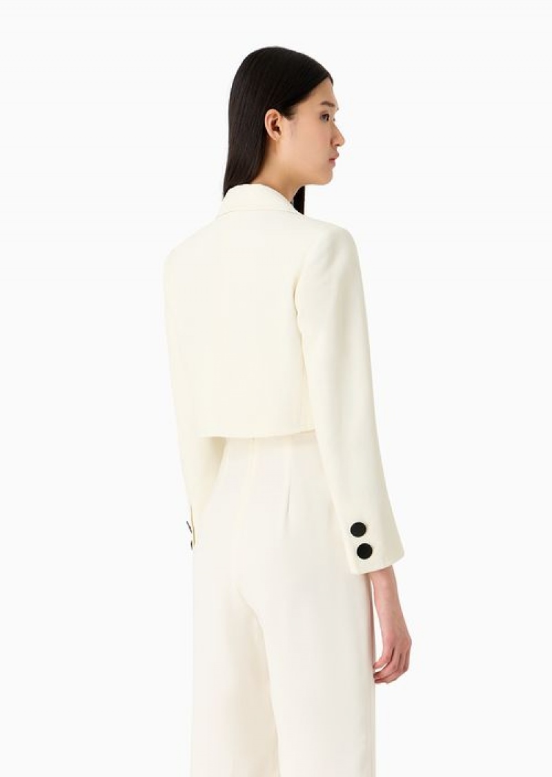 White Emporio Armani Cropped Jacket With Lapels In Technical Faille | EA-SN56475