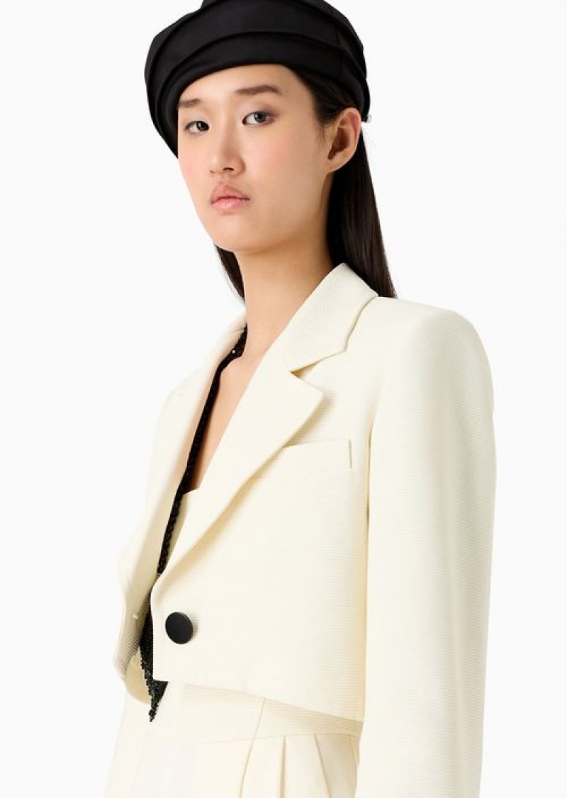 White Emporio Armani Cropped Jacket With Lapels In Technical Faille | EA-SN56475