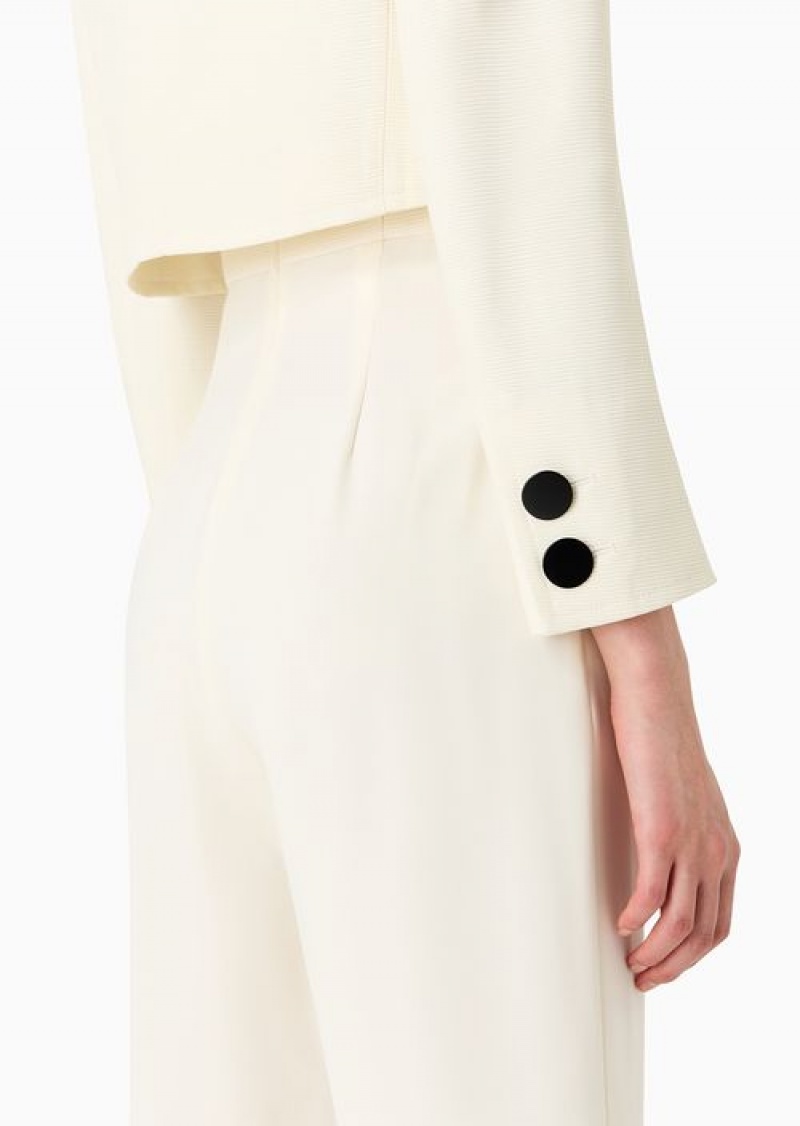 White Emporio Armani Cropped Jacket With Lapels In Technical Faille | EA-SN56475