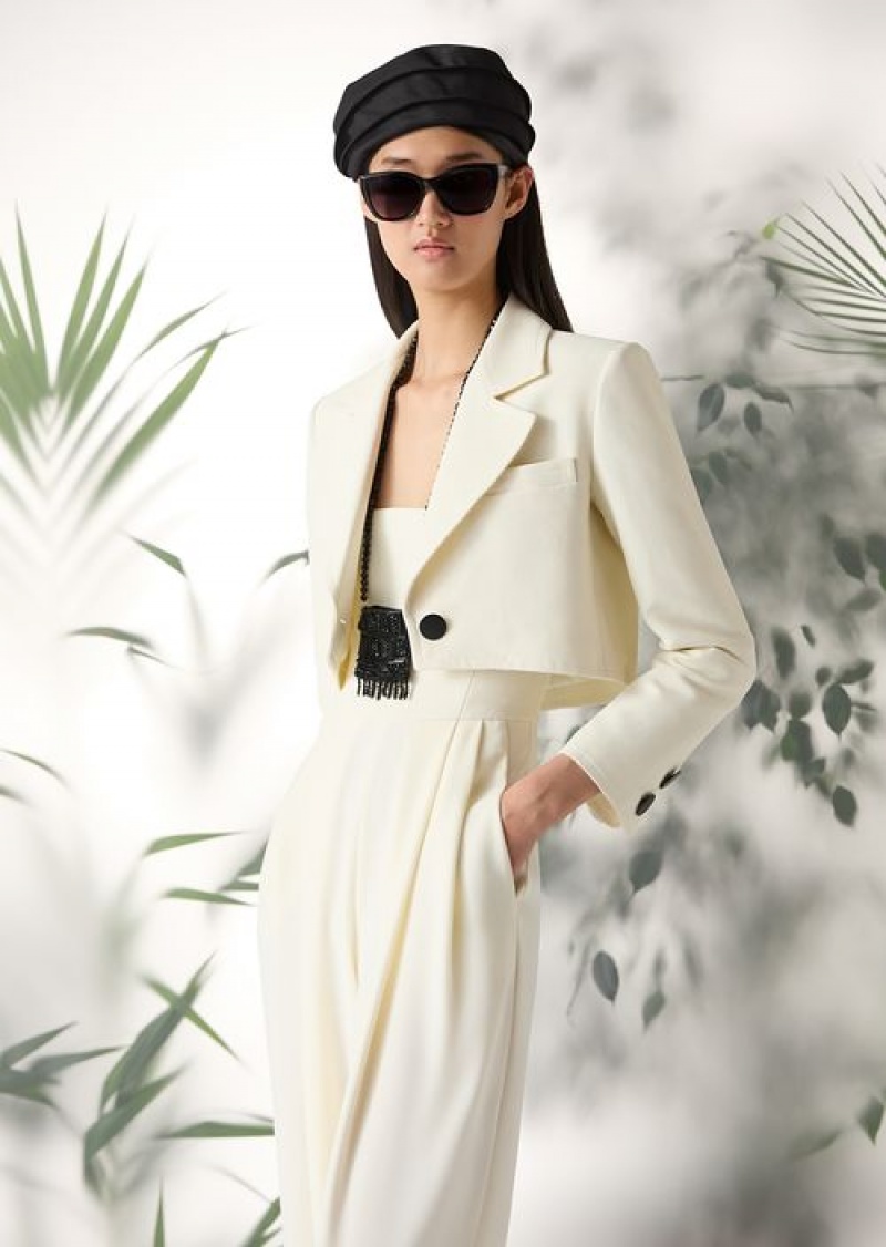 White Emporio Armani Cropped Jacket With Lapels In Technical Faille | EA-SN56475