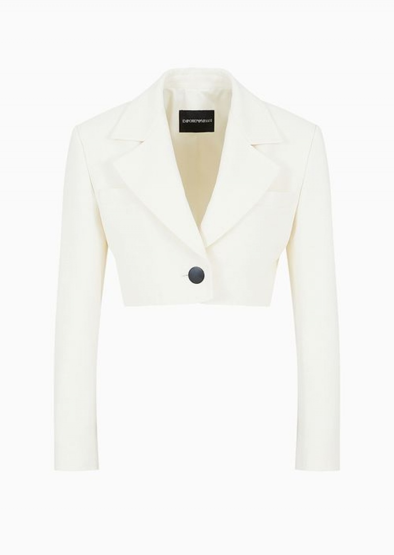 White Emporio Armani Cropped Jacket With Lapels In Technical Faille | EA-SN56475