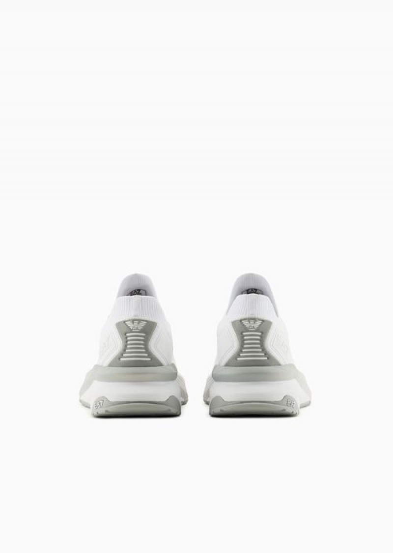 White Emporio Armani Crusher Distance Sonic Knit Sneakers | EA7-SN59790