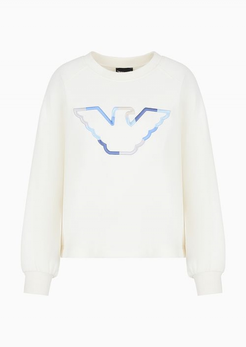 White Emporio Armani Double-jersey Crew-neck Sweatshirt With Eagle | EA-SN57009