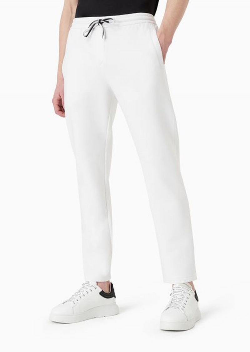 White Emporio Armani Double-jersey Joggers With Eagle Logo Patch | EA-SN58368