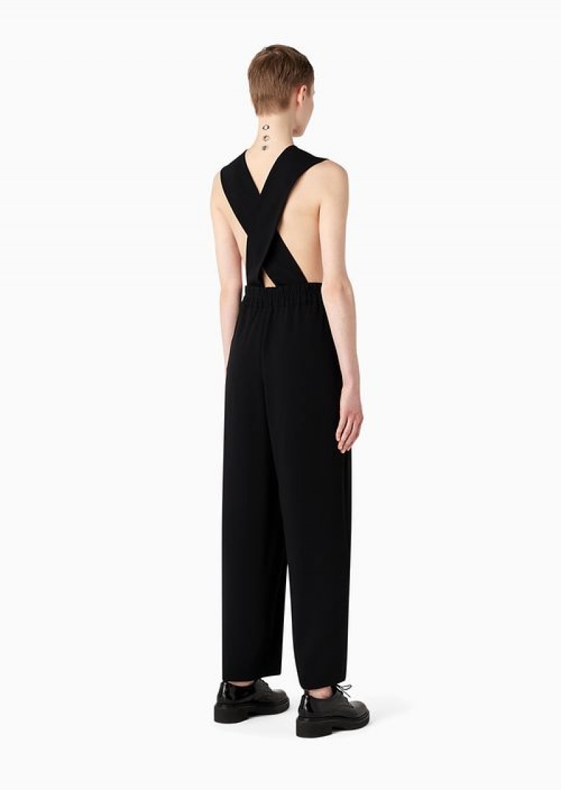 White Emporio Armani Envers Satin Trousers With Godet Pleats And Gilet-effect Braces | EA-SN56852