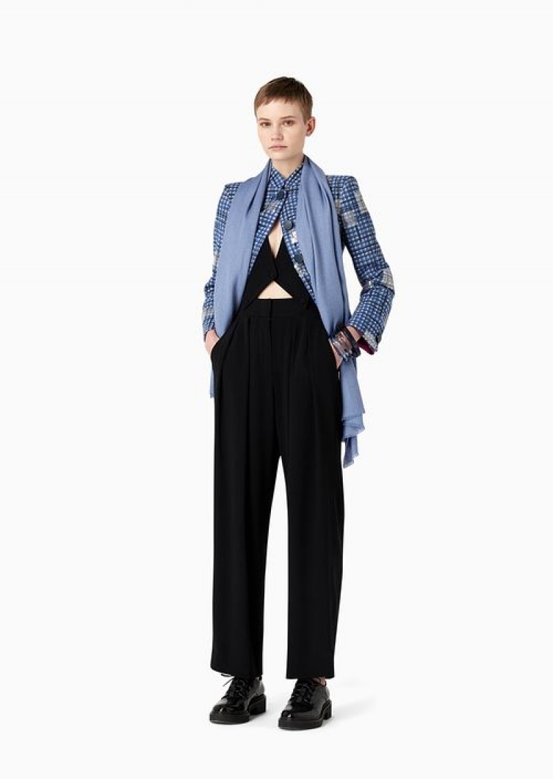 White Emporio Armani Envers Satin Trousers With Godet Pleats And Gilet-effect Braces | EA-SN56852