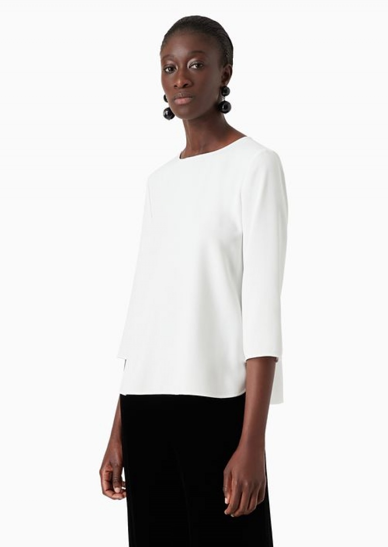 White Emporio Armani Envers-satin Blouse With 3/4 Sleeves | EA-SN56960