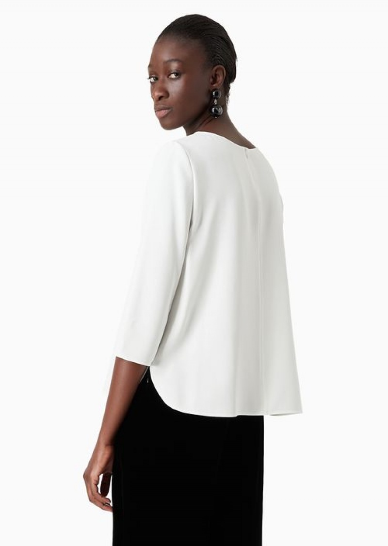 White Emporio Armani Envers-satin Blouse With 3/4 Sleeves | EA-SN56960