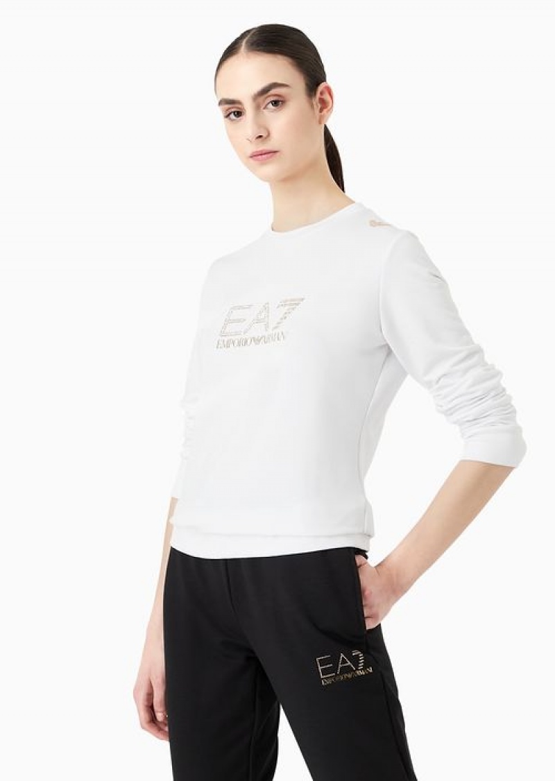 White Emporio Armani Evolution Crew-neck Sweatshirt | EA7-SN59581