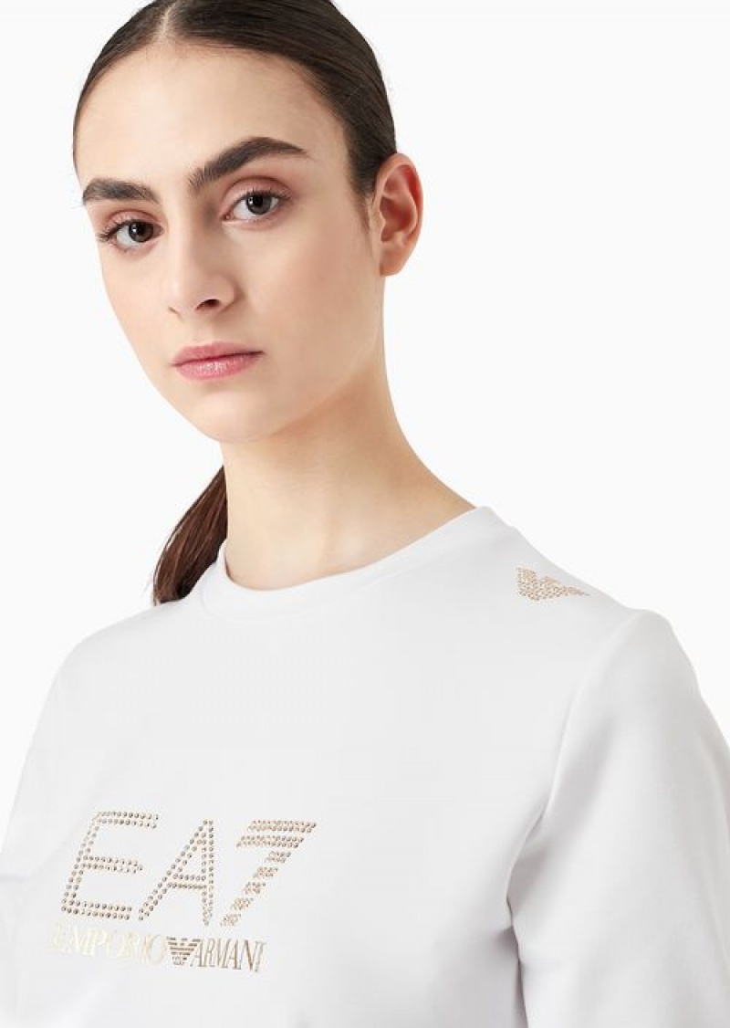 White Emporio Armani Evolution Crew-neck Sweatshirt | EA7-SN59581