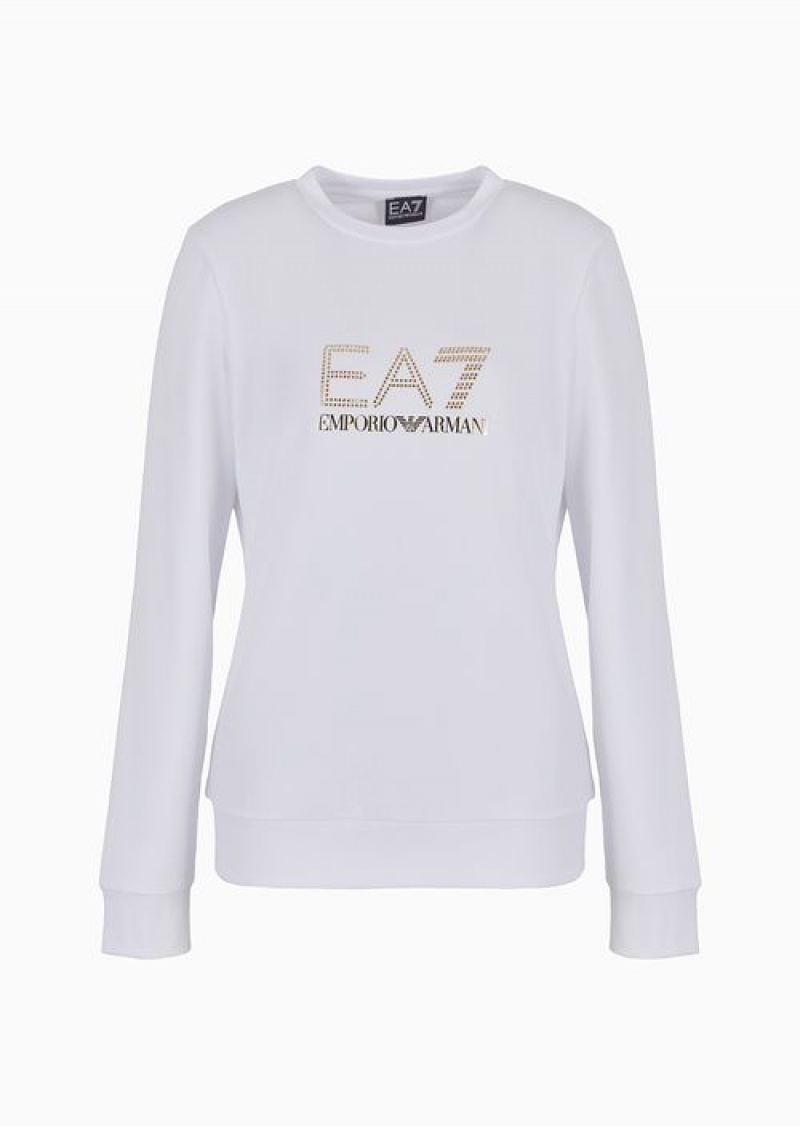 White Emporio Armani Evolution Crew-neck Sweatshirt | EA7-SN59581