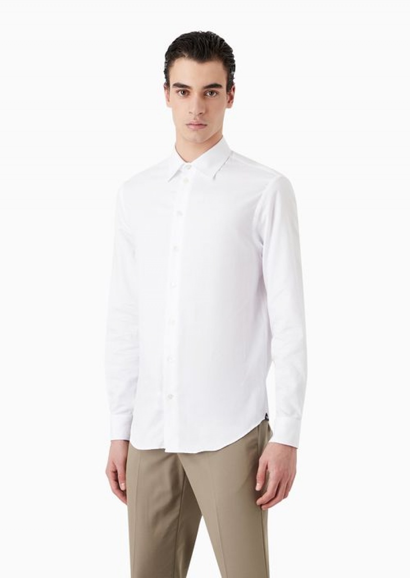 White Emporio Armani Geometric Jacquard Shirt | EA-SN57921