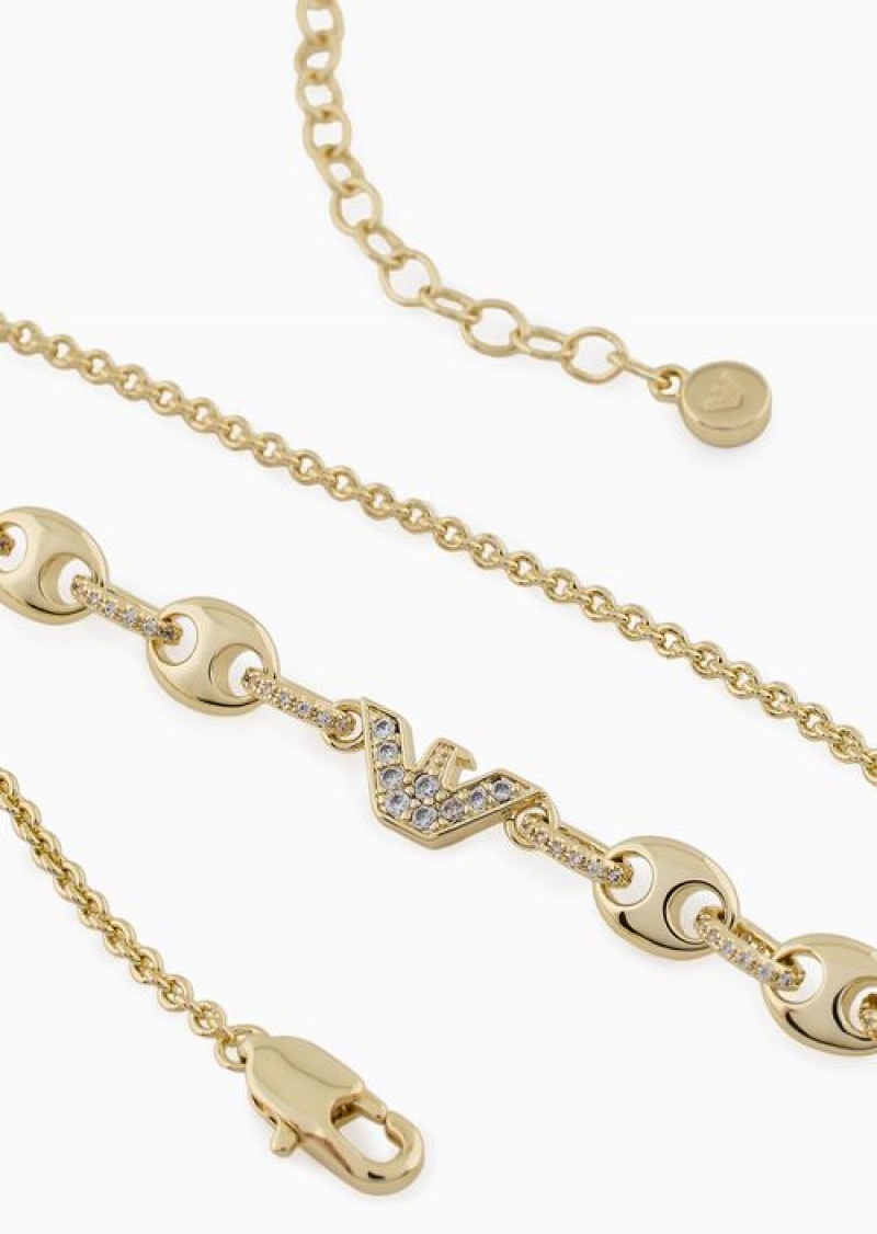 White Emporio Armani Gold-tone Brass Station Necklace | EA-SN57544