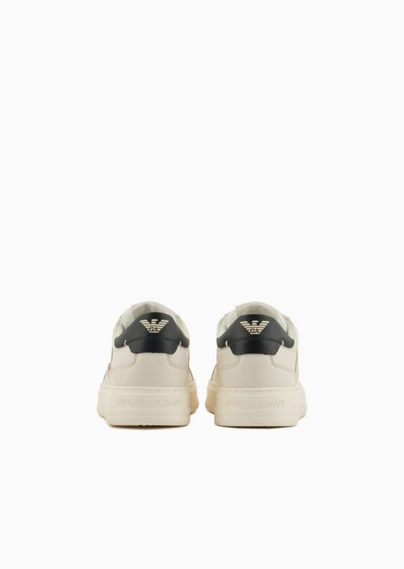 White Emporio Armani Hammered-leather Sneakers | EA-SN58969