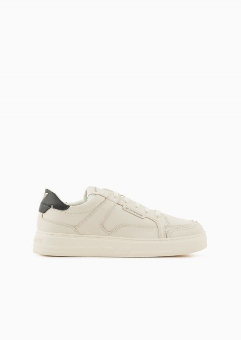 White Emporio Armani Hammered-leather Sneakers | EA-SN58969