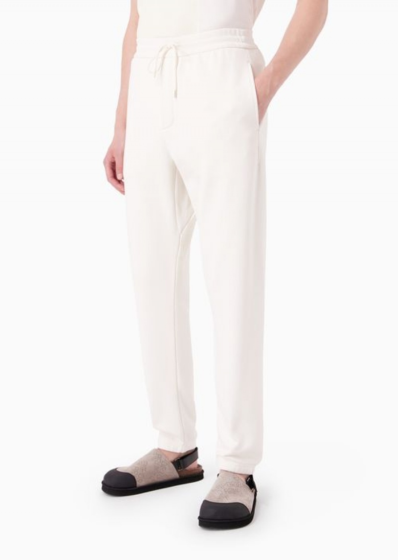 White Emporio Armani Heavyweight Jersey Drawstring Joggers | EA-SN58308